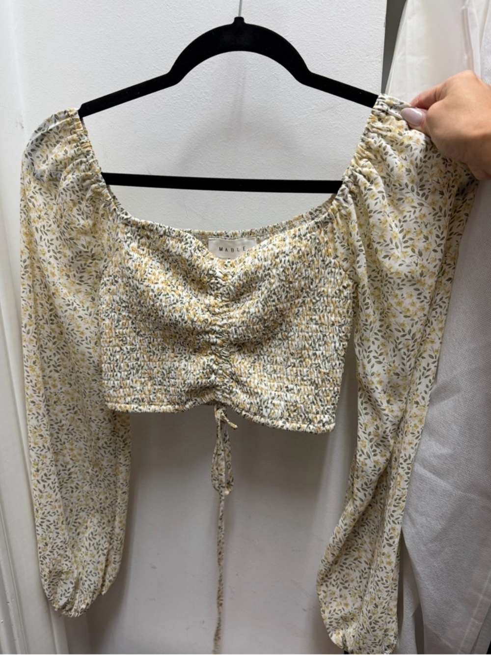 Shop Red Dress MARBLE Yellow Floral Smocked Ruched Long-Sleeve Crop Top